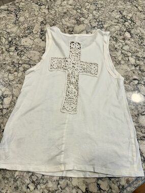 White Sleeveless Tank with Crochet Cross